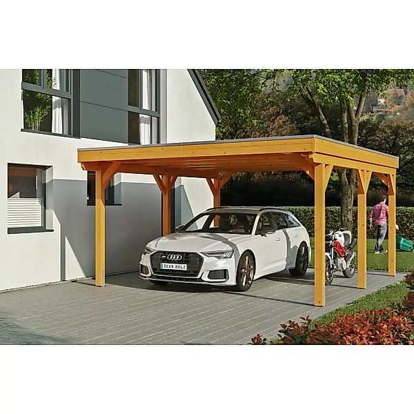 Skan Holz Carport Grunewald 427 cm x 554 cm mit EPDM-Dach Eiche Hell günstig online kaufen
