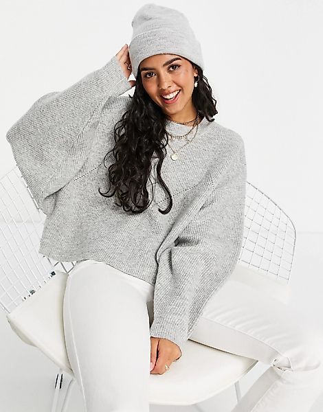 Miss Selfridge – Pullover in Grau mit langen Fledermausärmeln günstig online kaufen
