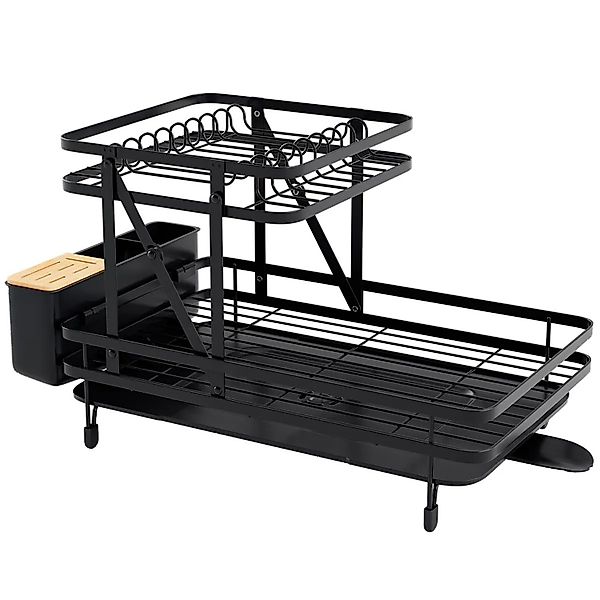 Costway Abtropfgestell 2-Stöckig Metall & 360° Drehbar Schwarz günstig online kaufen