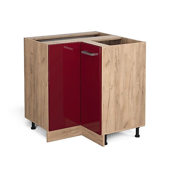 Vicco Eckunterschrank R-Line Bordeaux Hochglanz/Goldkraft Eiche 76 cm AP Ma günstig online kaufen