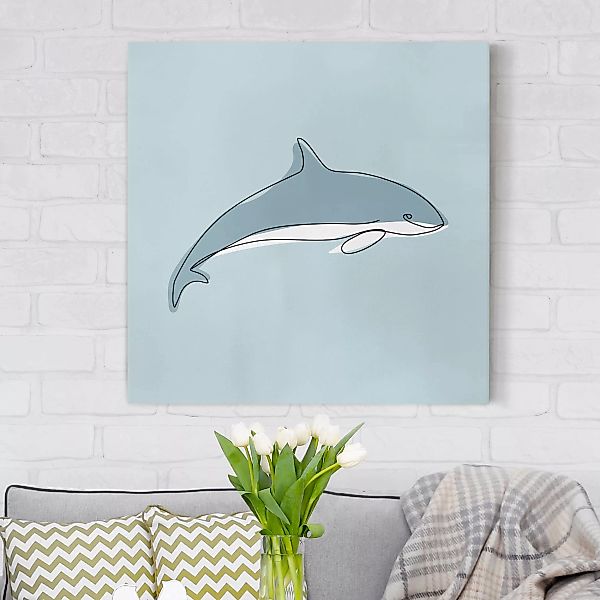 Leinwandbild - Quadrat Delfin Line Art günstig online kaufen