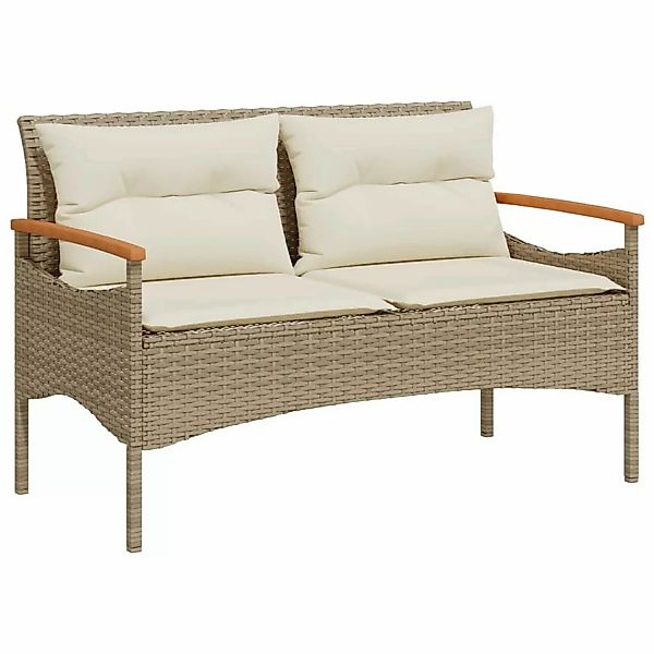 furnicato Gartenbank mit Kissen 116x62,5x74 cm Beige Poly Rattan günstig online kaufen