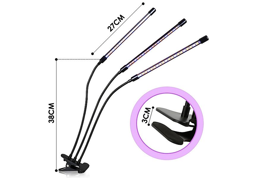 Clanmacy Pflanzenlampe 3 Kopf LED Pflanzenlicht 30W Vollspektrum Wachstumsl günstig online kaufen