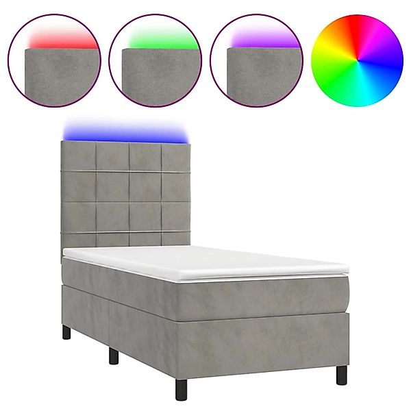 vidaXL Boxspringbett mit Matratze & LED Hellgrau 80x200 cm Samt 3136089 günstig online kaufen