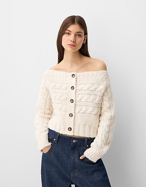 Bershka Strickjacke Mit Carmen-Ausschnitt Knöpfen Und Flechtmuster Damen S günstig online kaufen