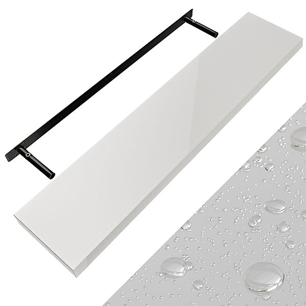 Wandregal Schweberegal 110cm Hochglanz Weiß + Halterung günstig online kaufen