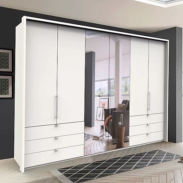 Weißer Schlafzimmerschrank mit Spiegel 3 Falttüren günstig online kaufen