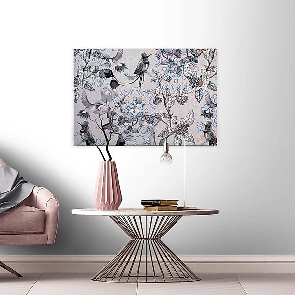 Bricoflor Bild Auf Leinwand Vogel Und Blumen Wandbild 90 X 60 Cm Quer Leinw günstig online kaufen