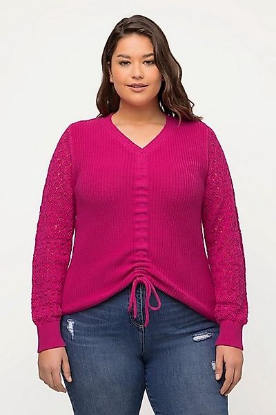 Ulla Popken Strickpullover Pullover Raffband Patentstrick V-Ausschnitt günstig online kaufen