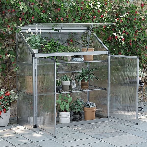 Outsunny Alu-Gewächshaus mit Fundamentrahmen 3 Ebenen Frühbeet 131 x 58 x 1 günstig online kaufen