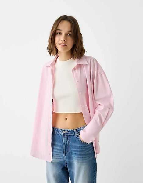 Bershka Oversize-Hemd Mit Ärmelaufschlag Damen Xs Rosa günstig online kaufen