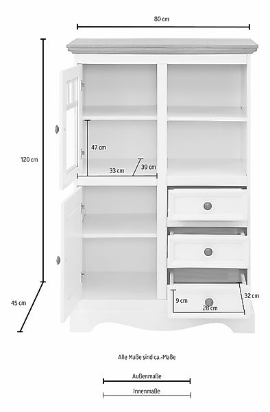 Home affaire Highboard "Melissa" Vitrine, Breite 80 cm günstig online kaufen