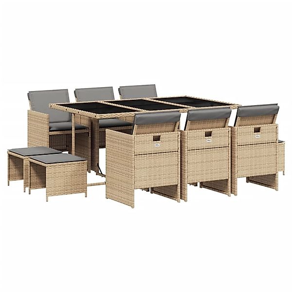 vidaXL 11-tlg Garten-Essgruppe mit Kissen Beigemischung Poly Rattan Modell günstig online kaufen