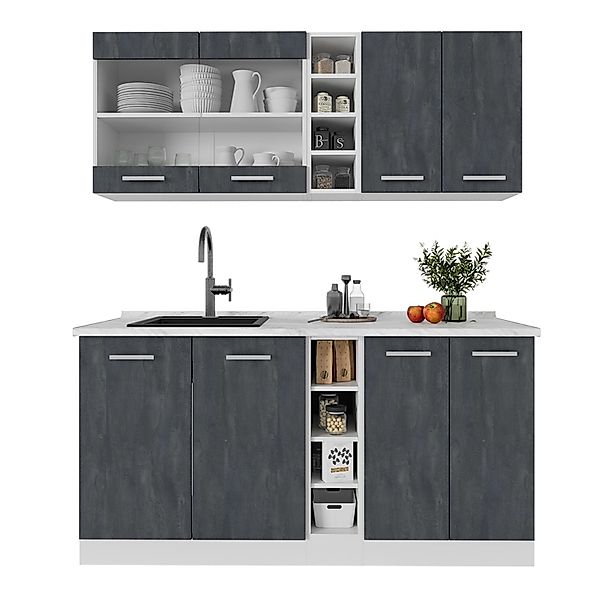 Vicco Küchenzeile R-Line, Schwarz Beton/Weiß, 160 günstig online kaufen