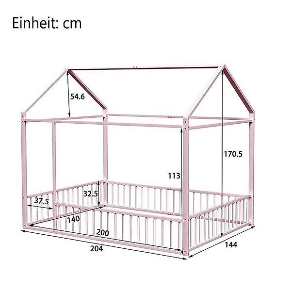 Celya Metallbett Kinderbett Hausbettrahmen mit Zaun für Kinder, Teenager,Mä günstig online kaufen