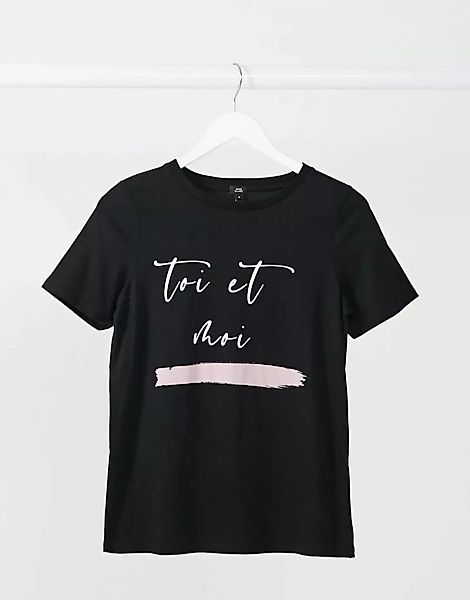 River Island – Toi et moi – Schwarzes T-Shirt mit Slogan günstig online kaufen