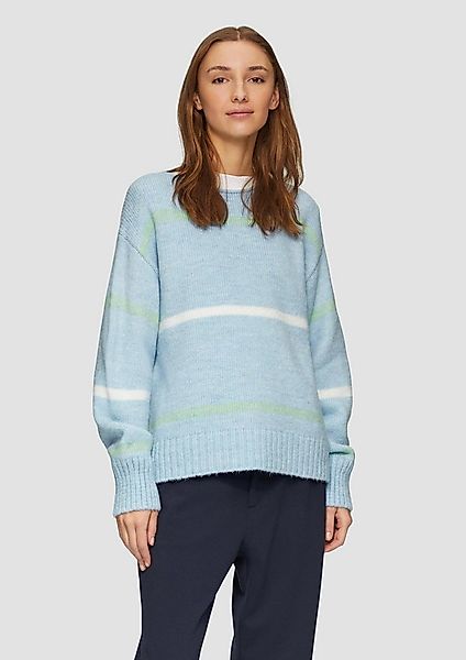 s.Oliver Longpullover Strickpullover Gestreifter Strickpullover mit Rollkan günstig online kaufen