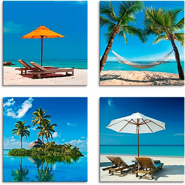 Artland Leinwandbild "Tropisches Paradies", Strand, (4 St.), 4er Set, versc günstig online kaufen