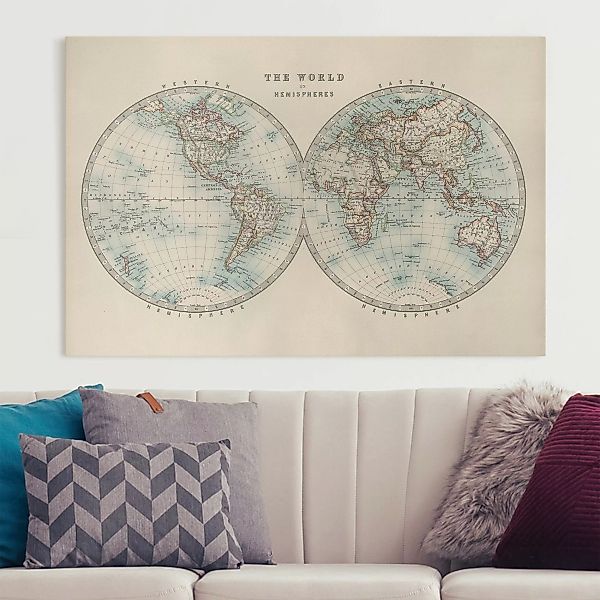 Leinwandbild Vintage Weltkarte Die zwei Hemispheren günstig online kaufen