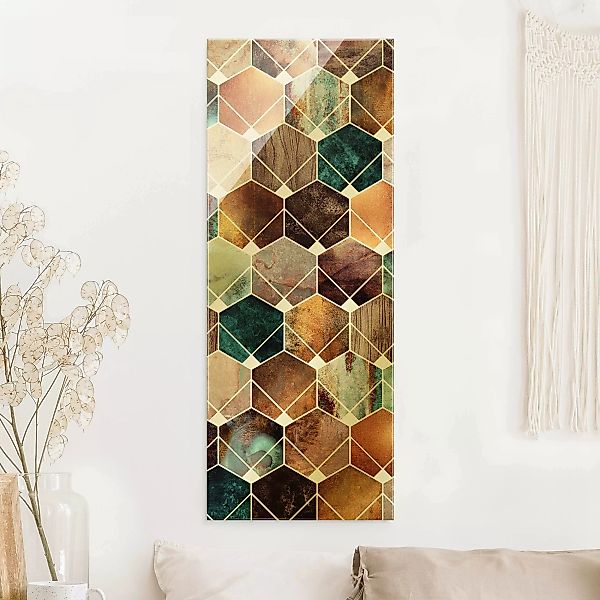 Glasbild Goldene Geometrie - Türkises Art Deco günstig online kaufen