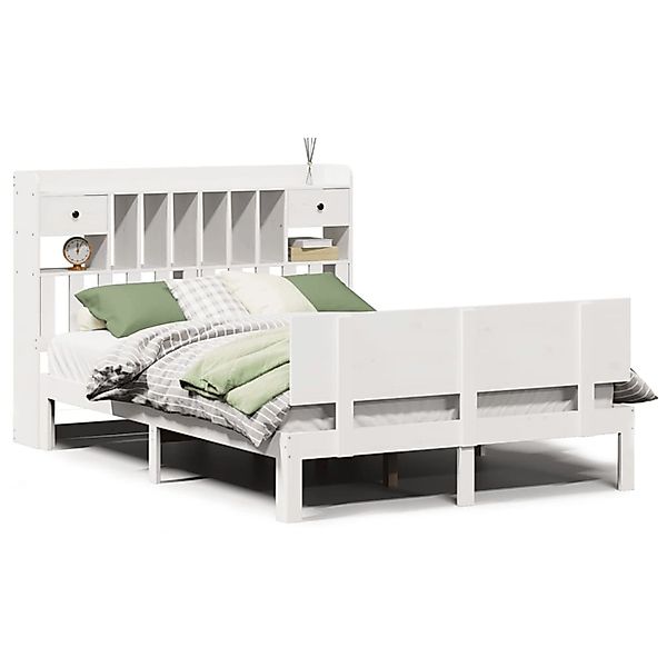 vidaXL Massivholzbett mit Regal ohne Matratze Weiß 150x200 cm Kiefer 332269 günstig online kaufen