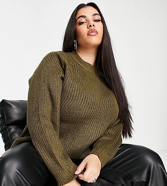 Vero Moda Curve – Hochgeschlossener, dicker Pullover in Khaki-Grün günstig online kaufen