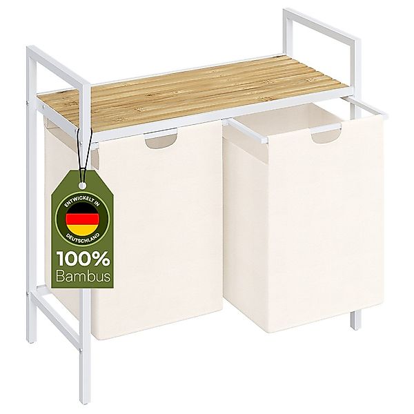 STEELSØN Ausziehwäschekorb Rigil (weiß mit Bambus-Ablage), günstig online kaufen