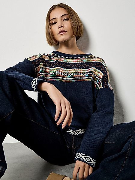 Apricot Rundhalspullover Strickpullover mit Folkloremuster günstig online kaufen