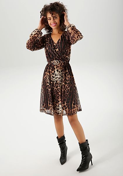 Aniston CASUAL Blusenkleid, mit dekorativer Brosche am fixiertem Bindegürte günstig online kaufen