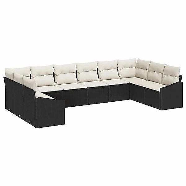 vidaXL Gartensofa-Set 10 Stk Schwarz und Creme Poly-Rattan 3355566 günstig online kaufen