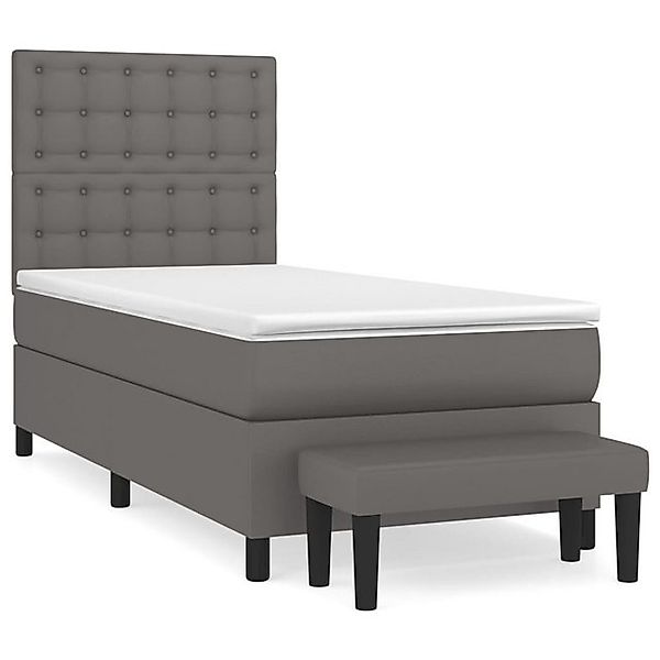 vidaXL Boxspringbett, Boxspringbett mit Matratze Grau 90x190 cm Kunstleder günstig online kaufen