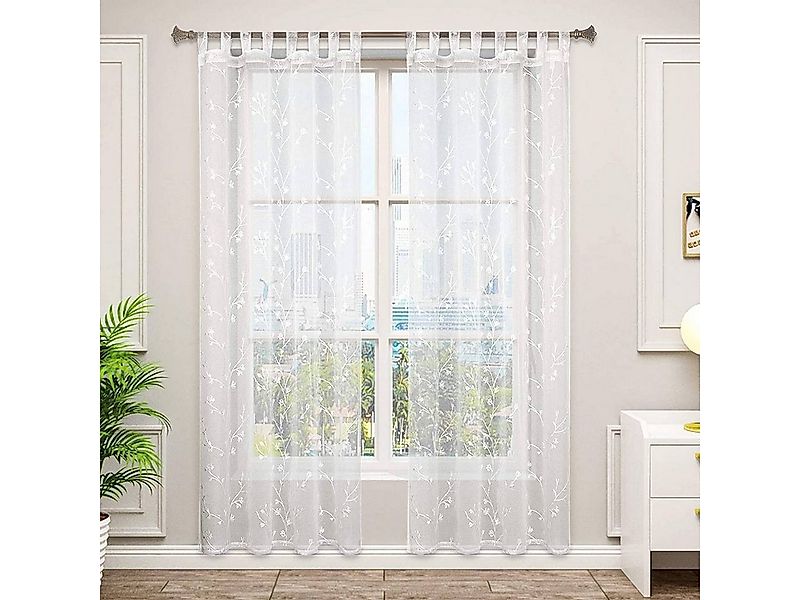 Woltu Gardine (2 St), halbtransparent, Blumen Stickerei mit Schlaufen Leine günstig online kaufen