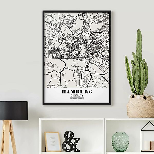 Bild mit Rahmen Stadtplan - Hochformat Stadtplan Hamburg - Klassik günstig online kaufen