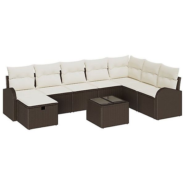 vidaXL Loungesofa 9-teilige Garten-Sofa-Garnitur mit Kissen Braun Poly-Ratt günstig online kaufen