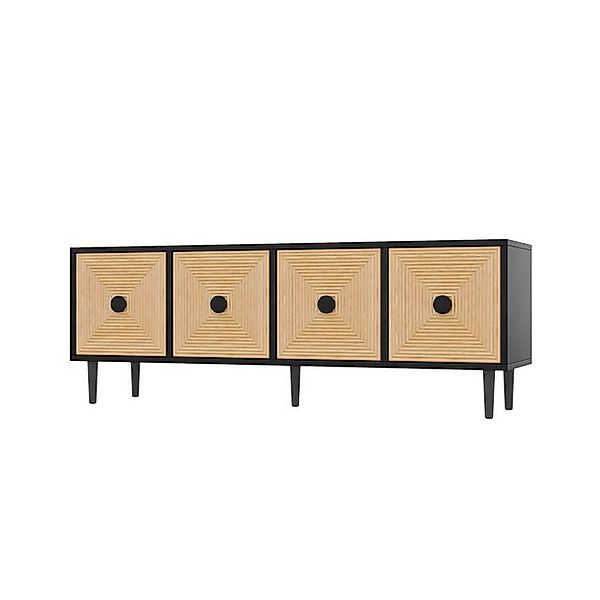 Gotagee TV-Schrank Modernes schwarzes150 x 55 cm niedriges Bambus-Lowboard günstig online kaufen