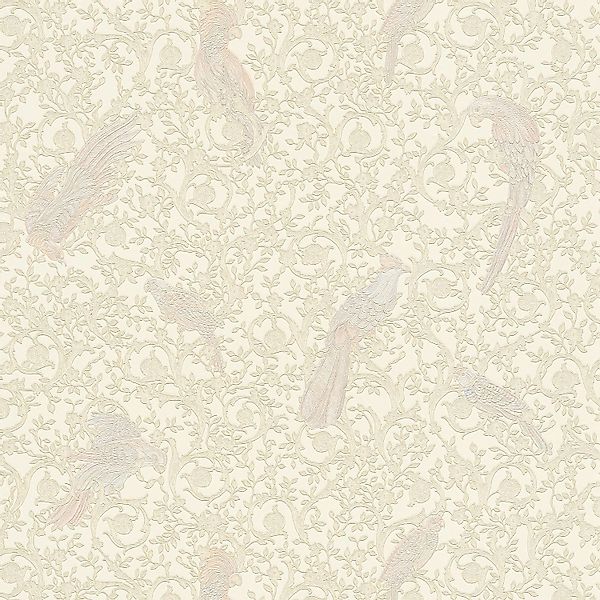 PROFHOME 370535-GU Luxus Tapete Vogelmuster Silber Beige Creme 7,035 m2 0,7 günstig online kaufen