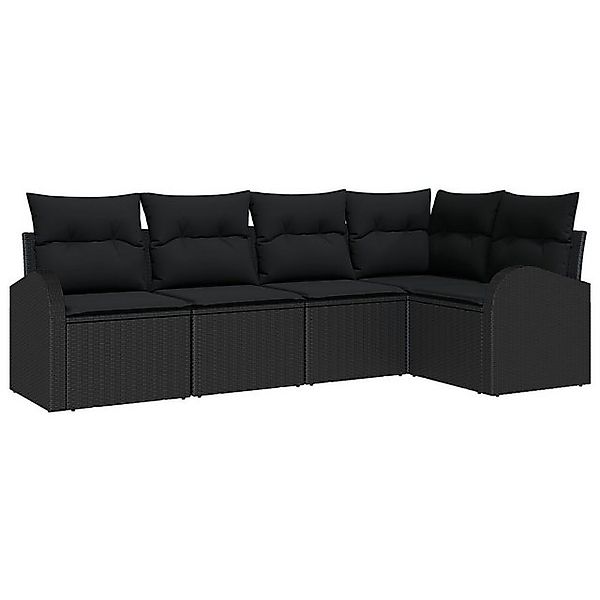 vidaXL Loungesofa 5-teiliges Garten Sofa Set mit Kissen Schwarz Poly-Rattan günstig online kaufen