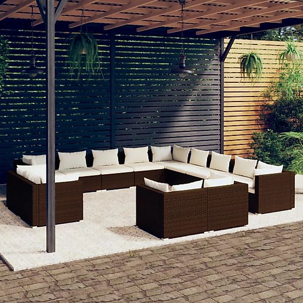 Vidaxl 13-tlg. Garten-lounge-set Mit Kissen Braun Poly Rattan günstig online kaufen