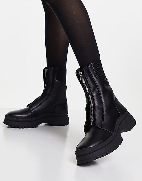 Pimkie – Glatte Stiefel in Schwarz mit Reißverschluss vorne und Plateausohl günstig online kaufen