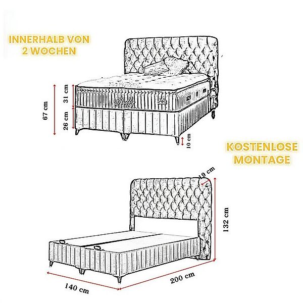 gowoll Boxspringbett Fluffy Bett Set mit Matratze mit Topper 140x200 160x20 günstig online kaufen