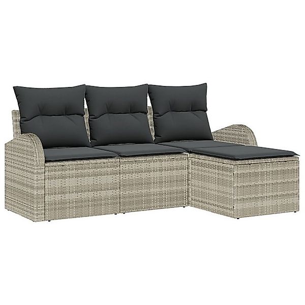 vidaXL Loungesofa 4-teiliges Garten Sofa Set mit Kissen Hellgrau Poly Ratta günstig online kaufen