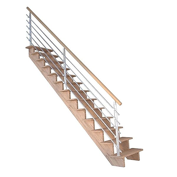 Treppe Lindos Pro Eiche Gerade 80 cm Design-Geländer-Edelstahl FSC® günstig online kaufen