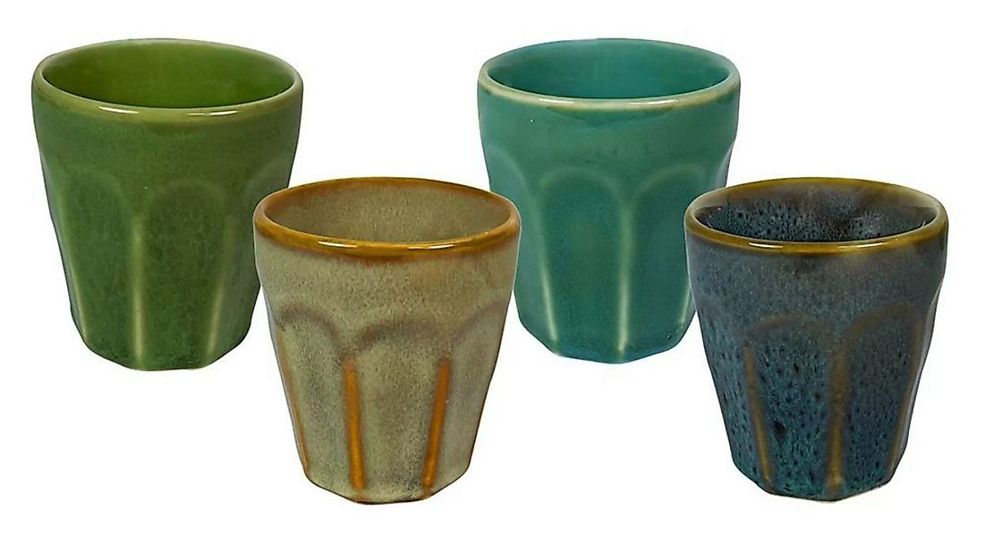 Espressotassen 4 Stück Steingut Vintage Keramik Becher Nostalgie 90ml günstig online kaufen