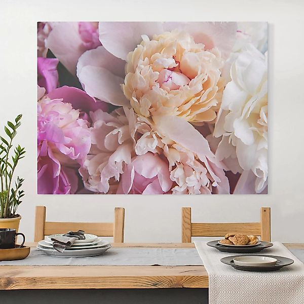 Leinwandbild Blumen - Querformat Blühende Pfingstrosen günstig online kaufen