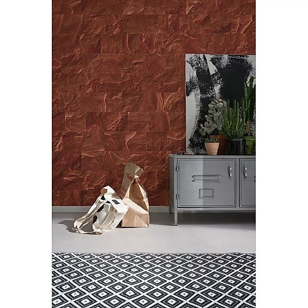 KOMAR Vlies Fototapete - Red Slate Tiles - Größe 400 x 280 cm mehrfarbig günstig online kaufen