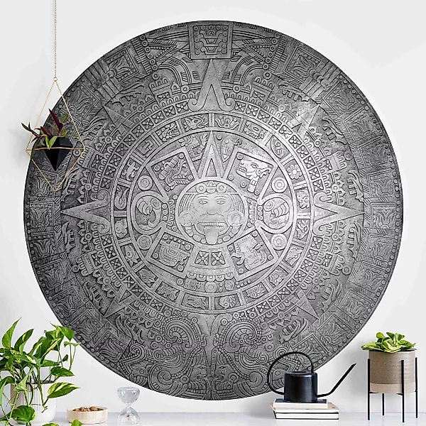 Runde Mustertapete selbstklebend Azteken Ornamentik im Kreis Schwarz-Weiß günstig online kaufen