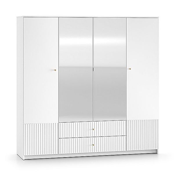 Lomadox Kleiderschrank LINNA-131 200 cm breit, weiß, gerillte Front günstig online kaufen