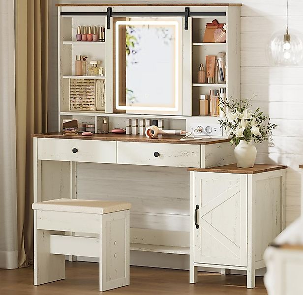 VASAGLE Schminktisch mit Spiegel und Beleuchtung, Frisiertisch mit Hocker, günstig online kaufen