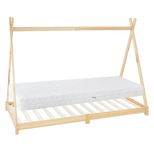 ML-Design Kinderbett Tipi 90x200cm Natur mit Matratze H16cm Lattenrost günstig online kaufen