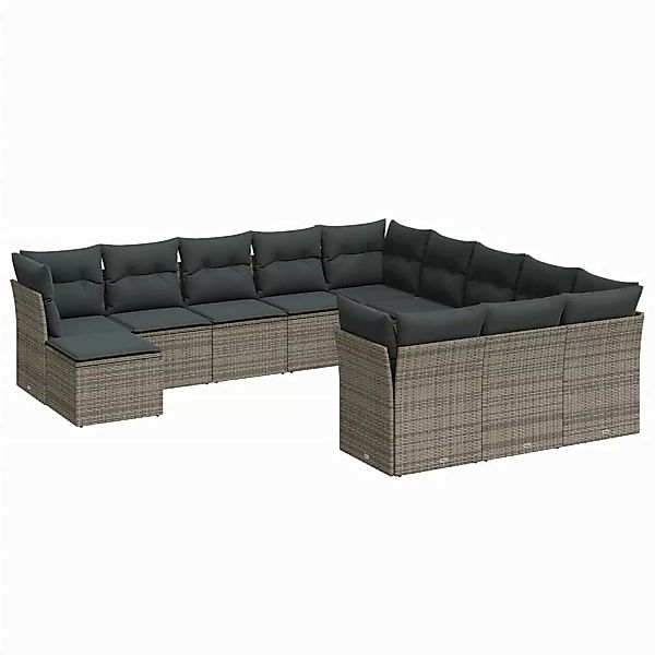 vidaXL 12-tlg Garten-Sofagarnitur mit Kissen Grau Poly Rattan Modell 24 günstig online kaufen